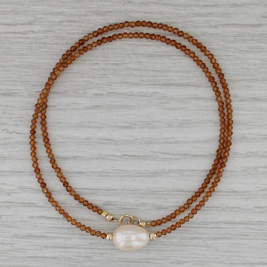 Cultured Pearl Garnet Bead Necklace 14k Gold 18" Single Beaded Strand