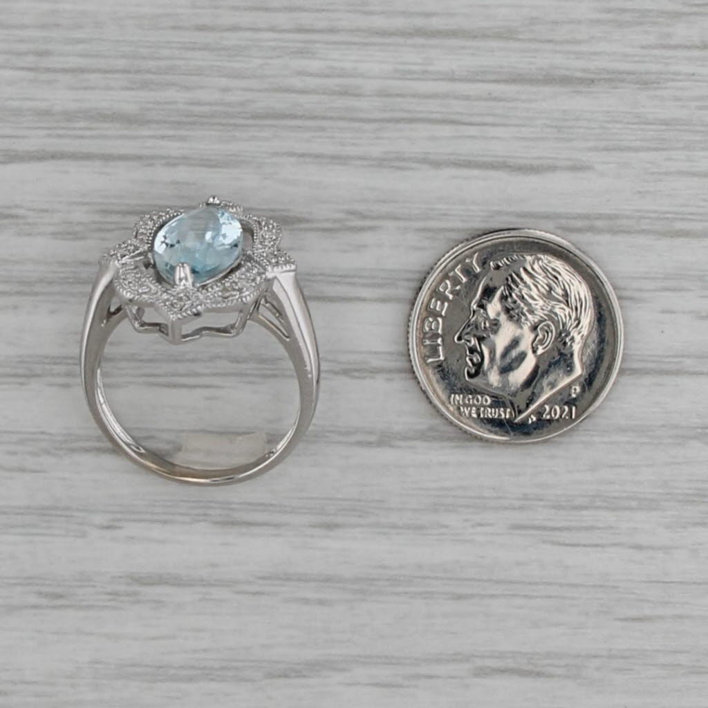2.20ctw Aquamarine Diamond Halo Ring 14k White Gold Cocktail Size 6.25