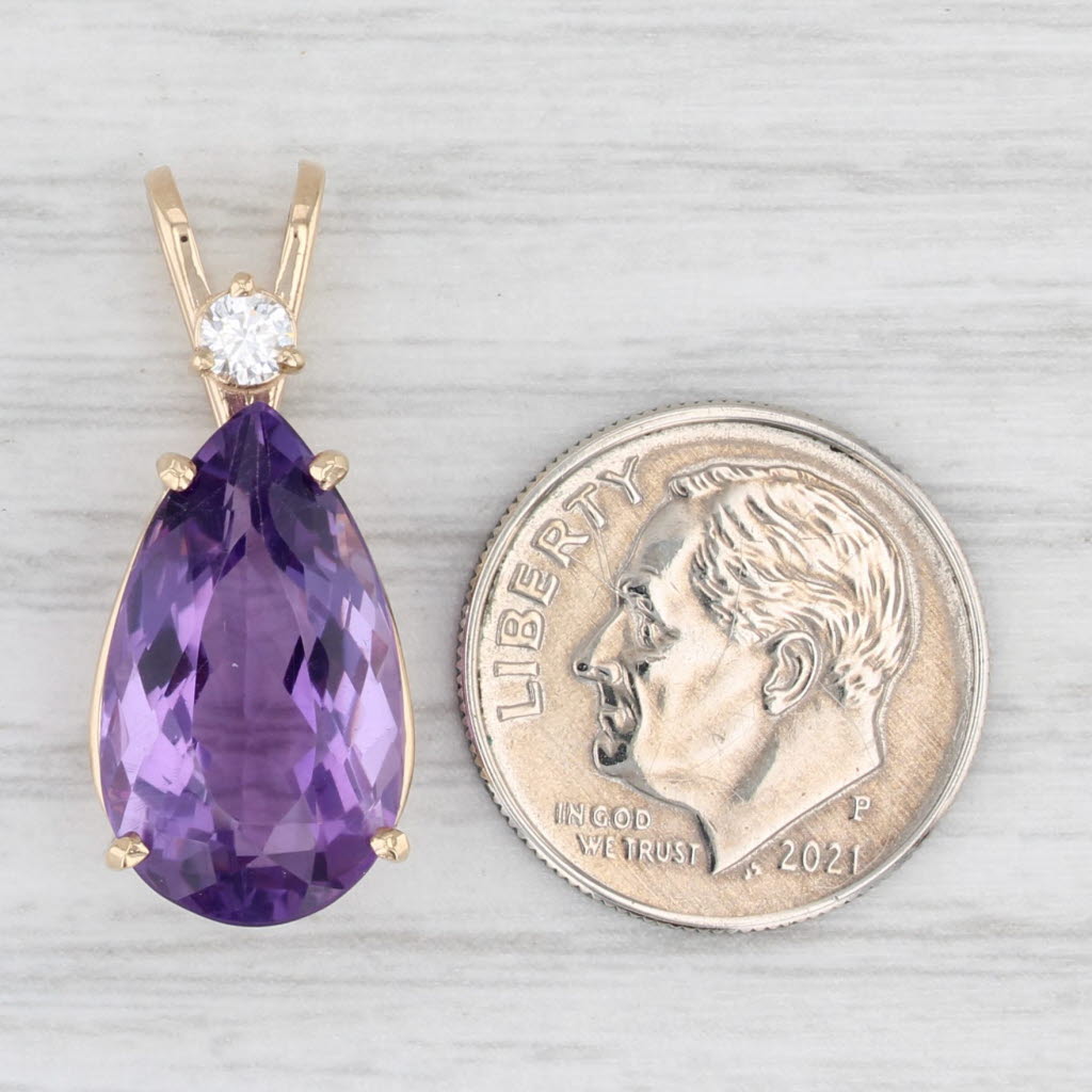 Light Gray 7.10ct Pear Amethyst Solitaire Pendant 14k Yellow Gold Diamond Accent