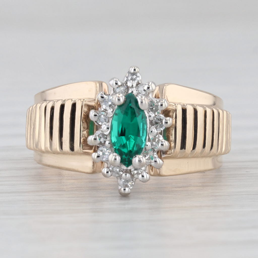 Light Gray 0.47ctw Lab Created Emerald Diamond Halo Ring 14k Gold Beveled Band Size 6.5