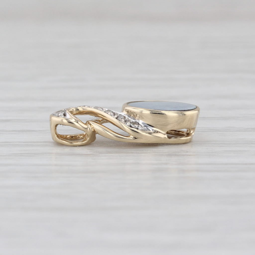 Opal Diamond Pendant 14k Yellow Gold Small Drop