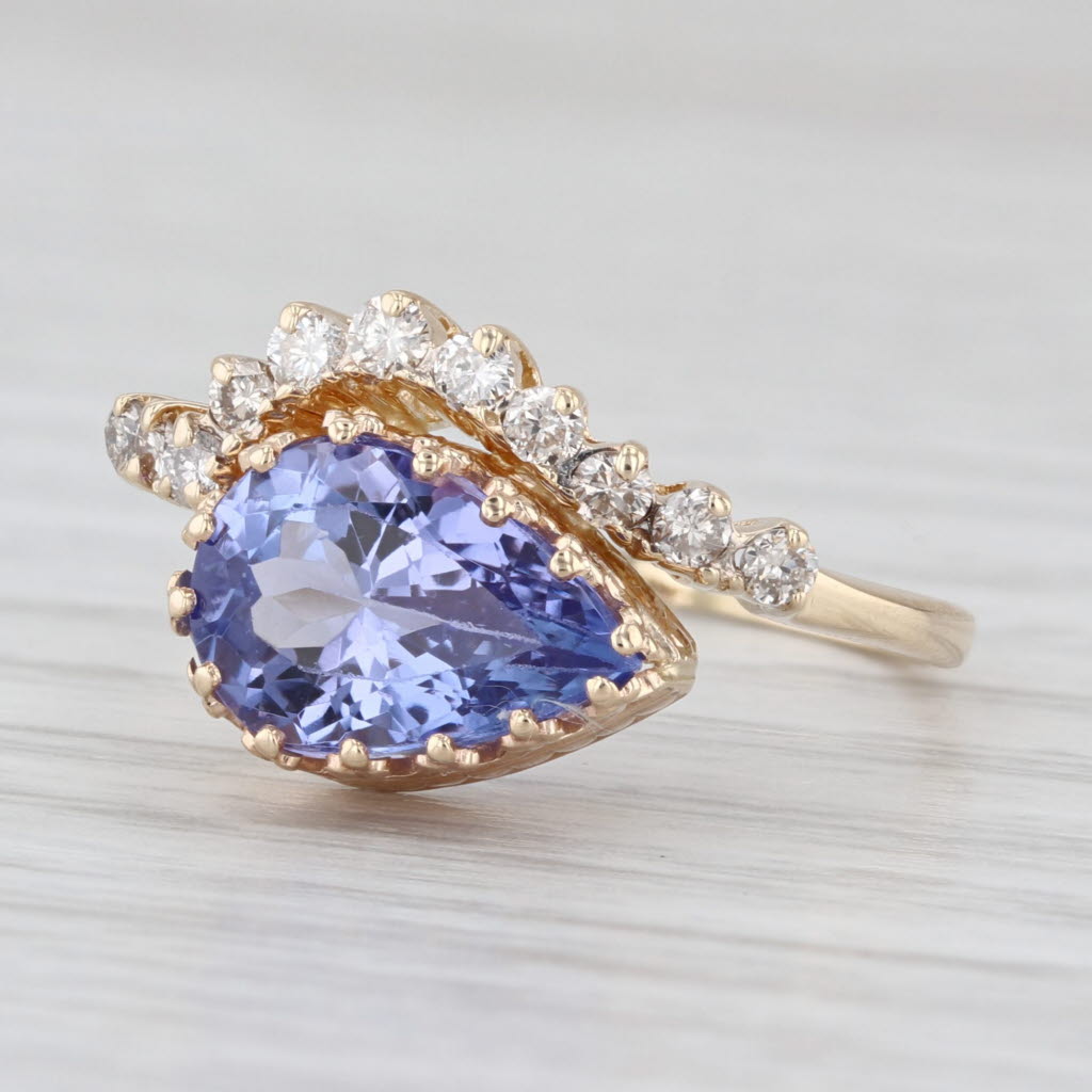 3.13ctw Tanzanite Diamond Contoured Ring 14k Yellow Gold Size 7
