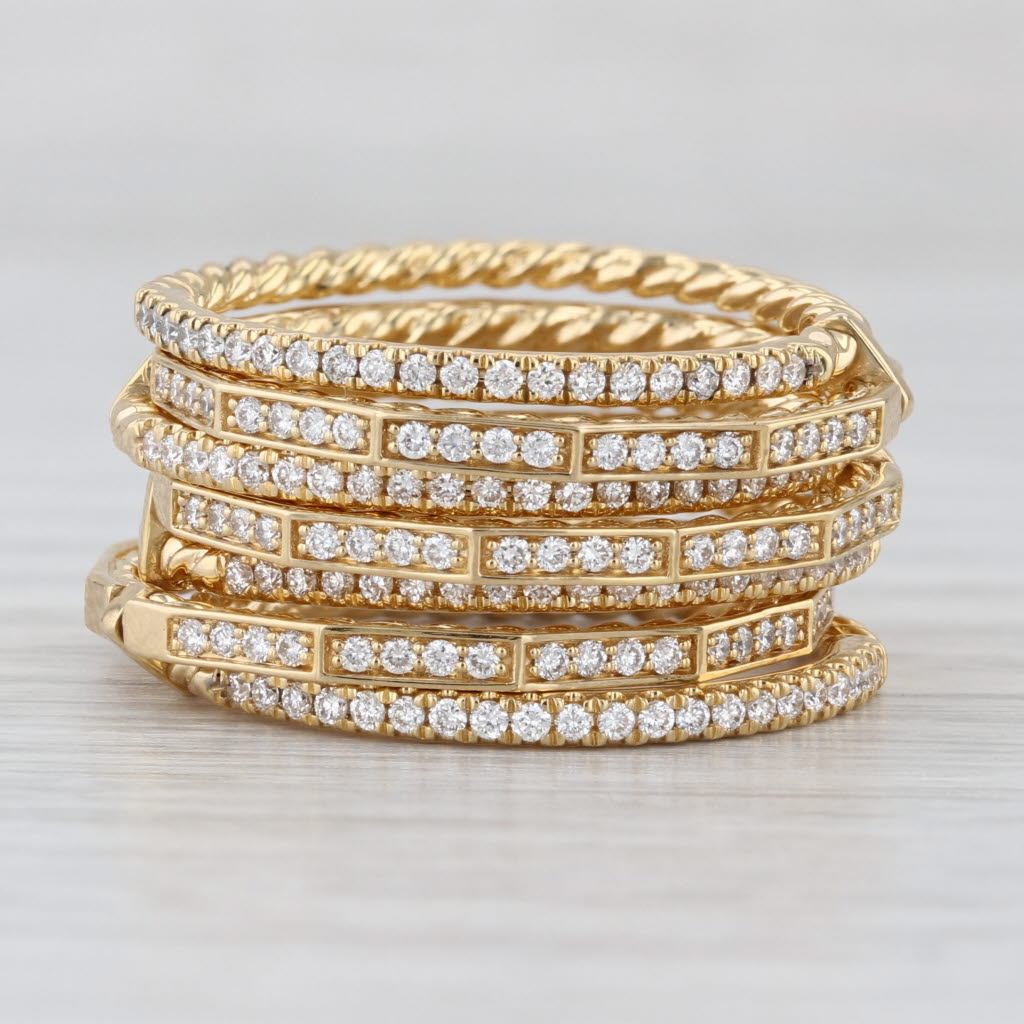 David Yurman 0.75ctw Diamond Stax Open Pave Ring w/ Box 18k Gold Stackable Bands