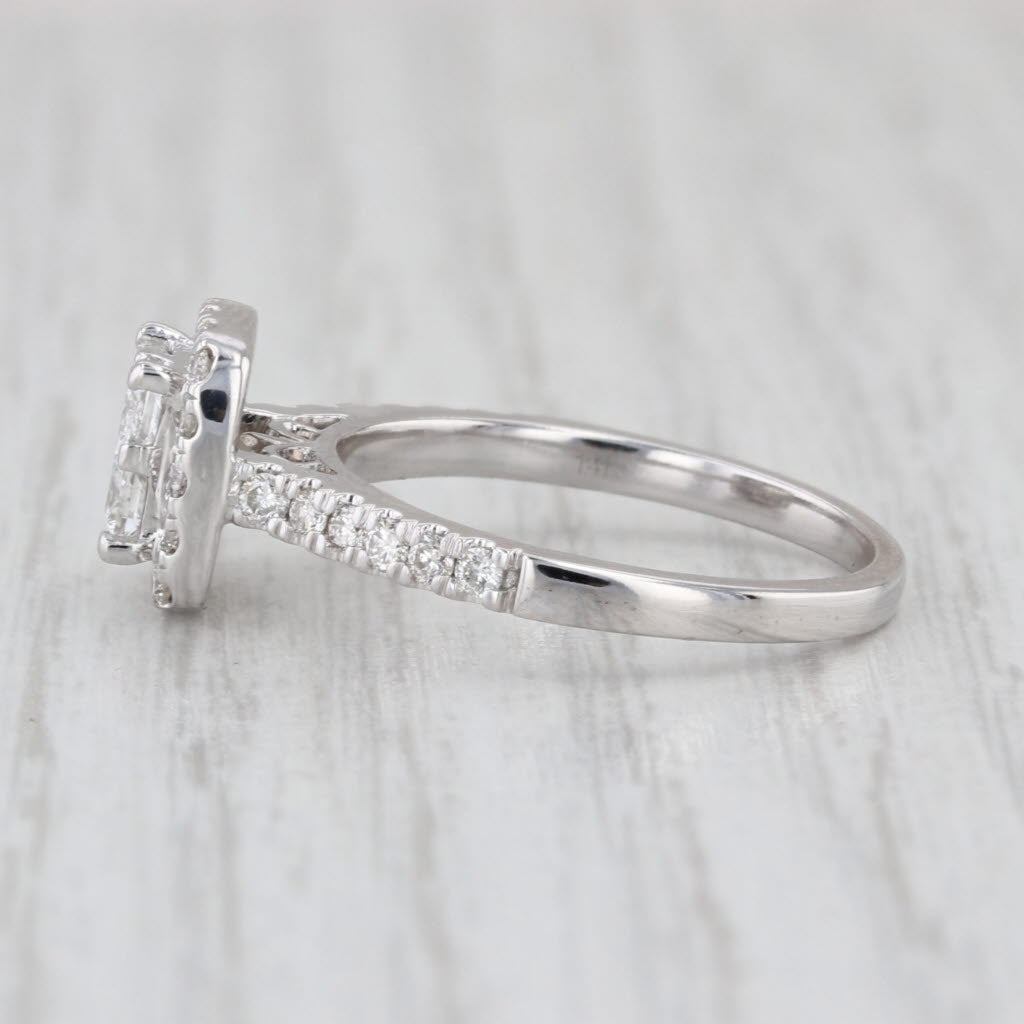0.89ctw Diamond Princess Halo Engagement Ring 14k White Gold Size 7