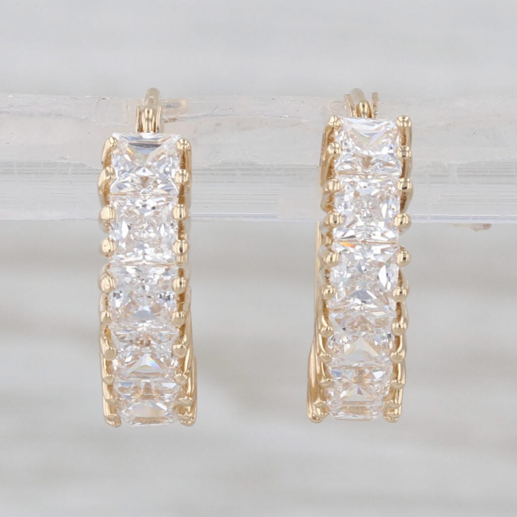 Cubic Zirconia Hoop Huggie Earrings 14k Yellow Gold Snap Top Hoops