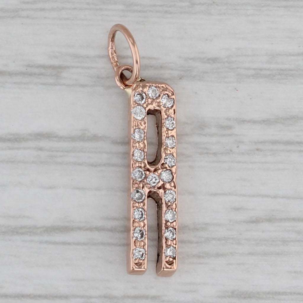 Gray 0.10ctw Diamond Letter Initial "A" Pendant 14k Rose Gold Charm