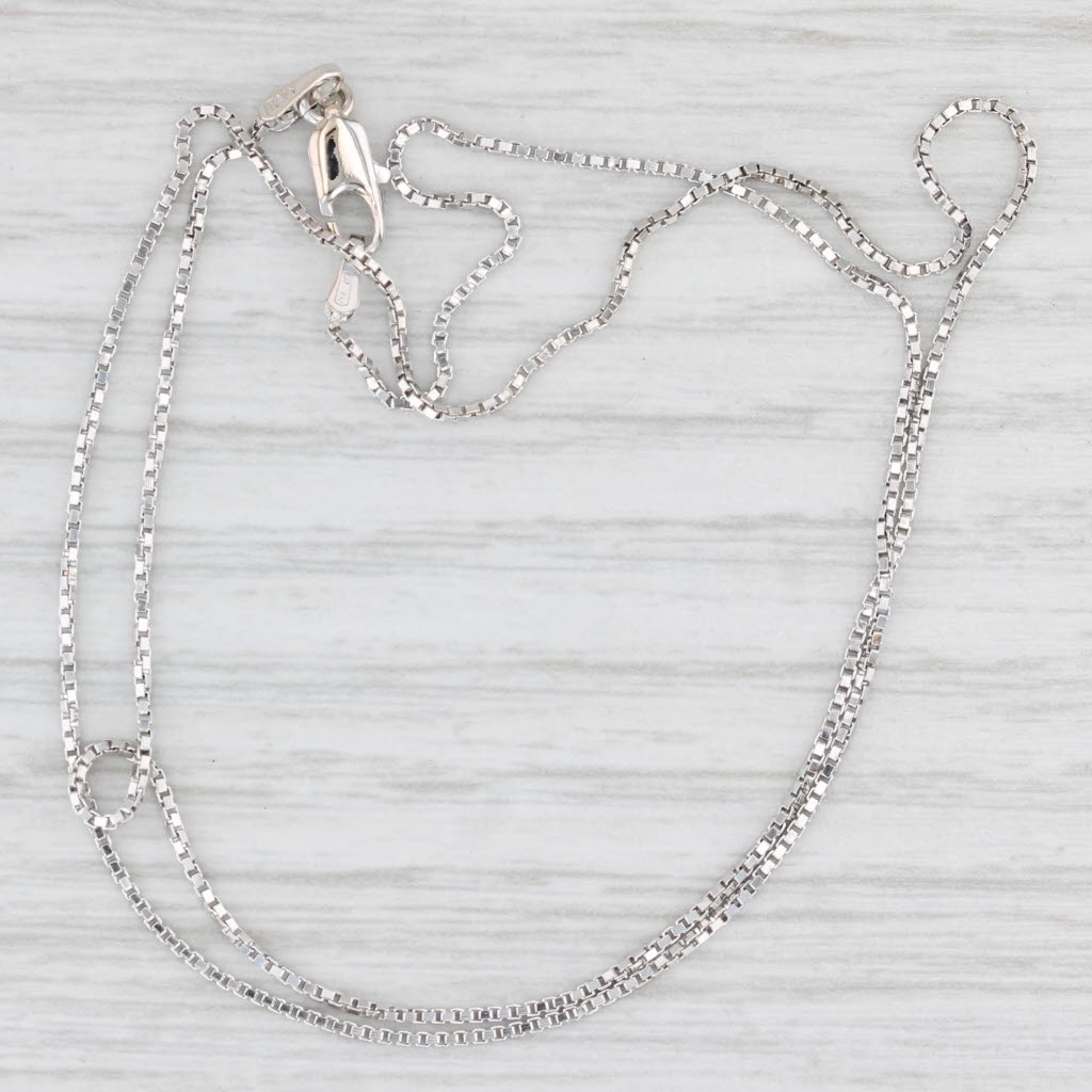 Light Gray Box Chain Necklace 16.5" 0.7mm 14k White Gold Lobster Clasp