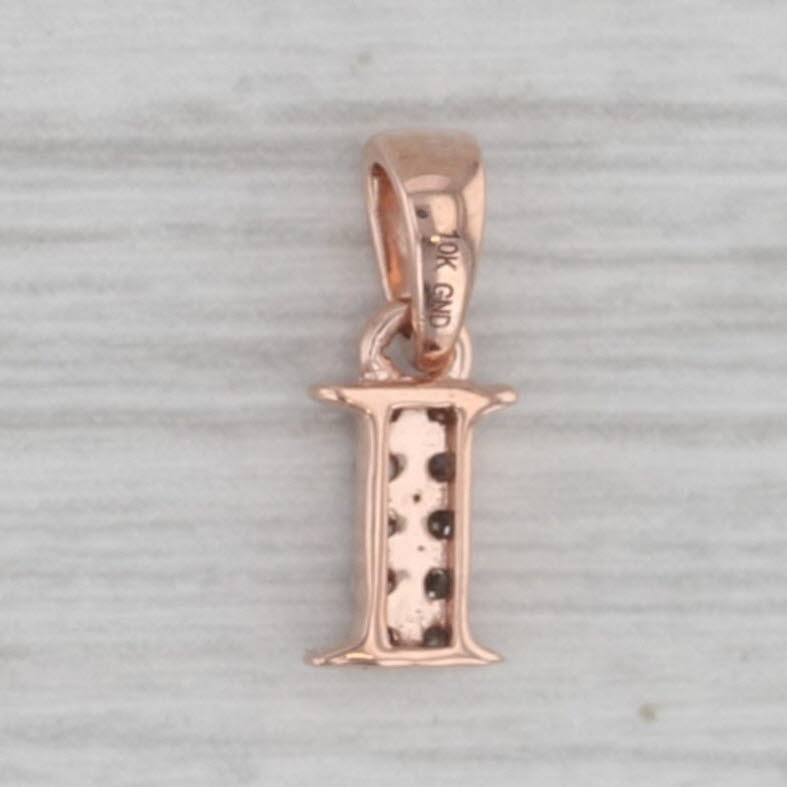 Gray Diamond Letter Initial "I" Pendant 10k Rose Gold Small Drop