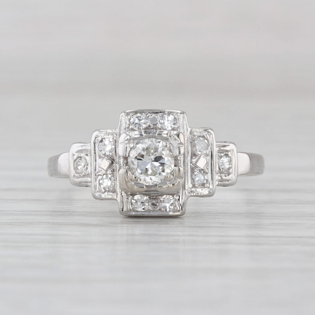 Vintage 0.44ctw Diamond Engagement Ring 14k White Gold Size 9.5