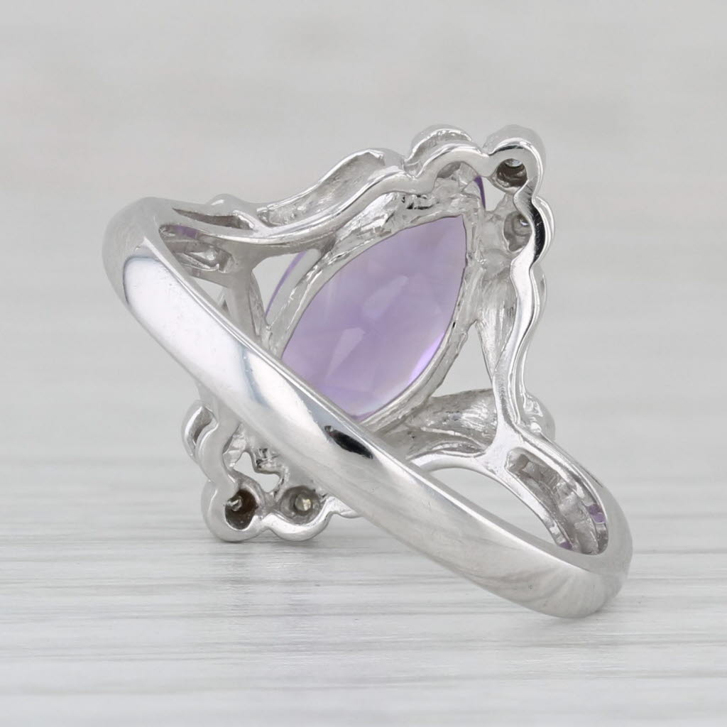 Gray 0.63ctw Marquise Amethyst Diamond Ring 10k White Gold Size 7