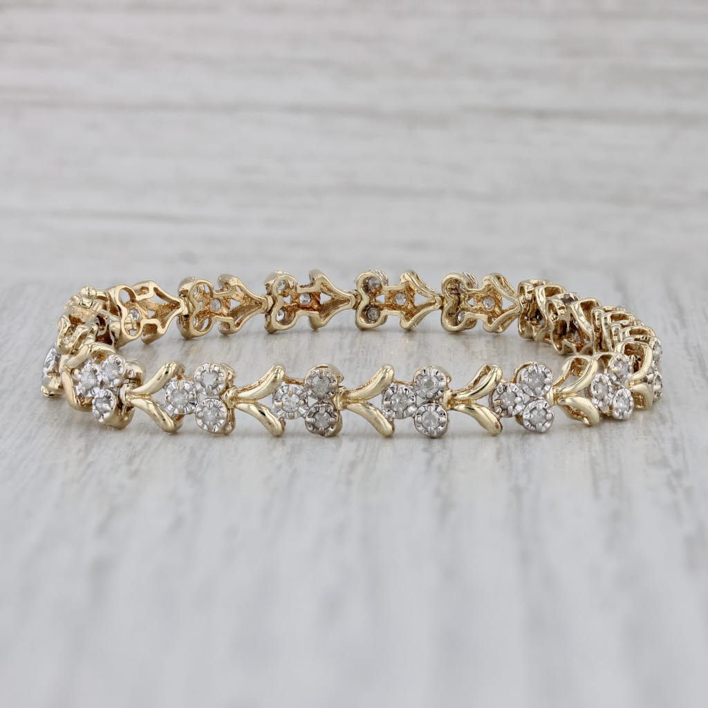 Gray 0.75ctw Diamond Clusters Tennis Bracelet 10k Yellow Gold 6.75" 6mm