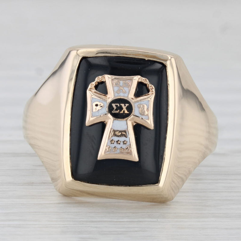 Custom Sigma Chi Cross Badge Signet Ring 10k Gold Onyx Sz 12 Vintage F custom-sigma-chi-cross-badge-signet-ring-10k-gold-onyx-sz-12-vintage-f
