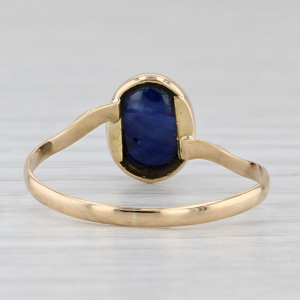 Light Gray Blue Sapphire Oval Cabochon Solitaire Ring 18k Yellow Gold Size 7.25