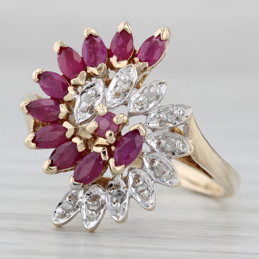 Gray 0.73ctw Ruby Diamond Swirl Ring 10k Yellow Gold Size 8