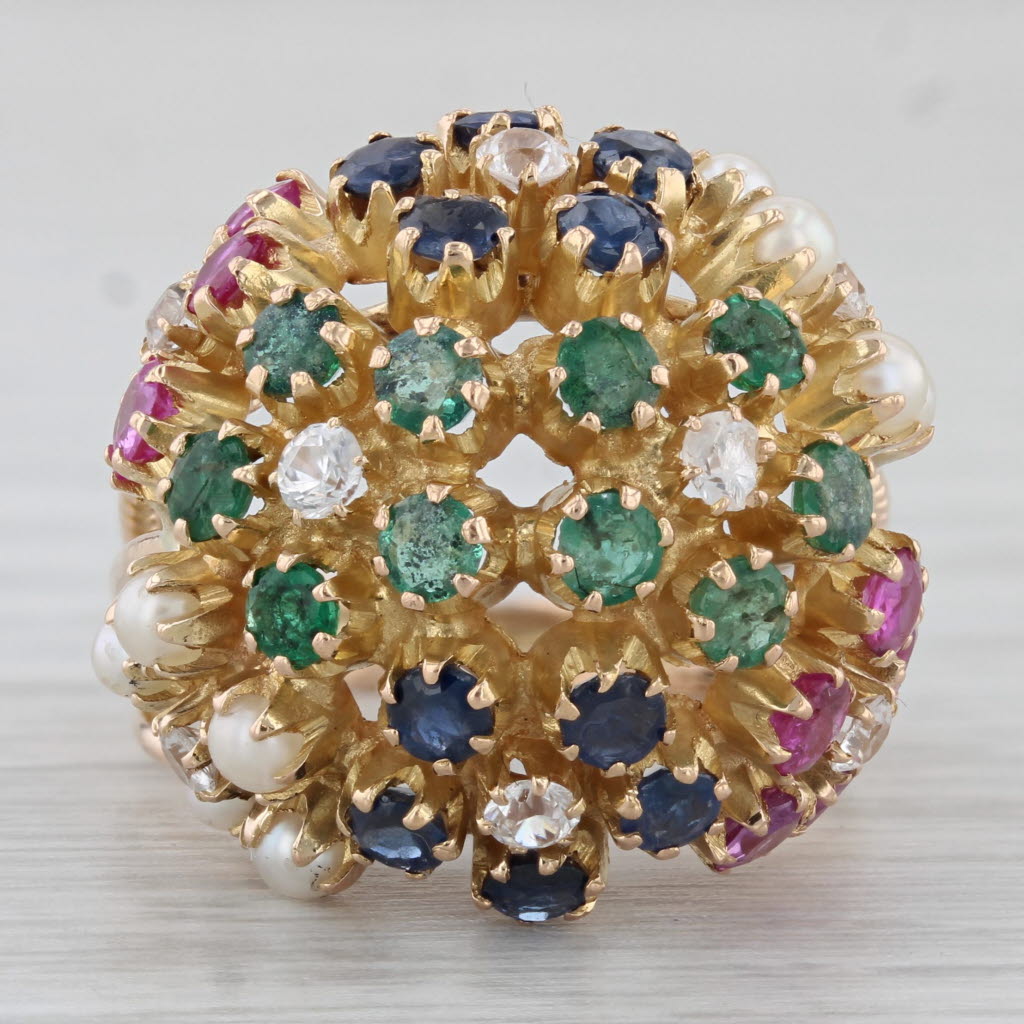 Gray 2.52ctw Gemstone Cluster Cocktail Ring 18k Gold Emerald Ruby Sapphire