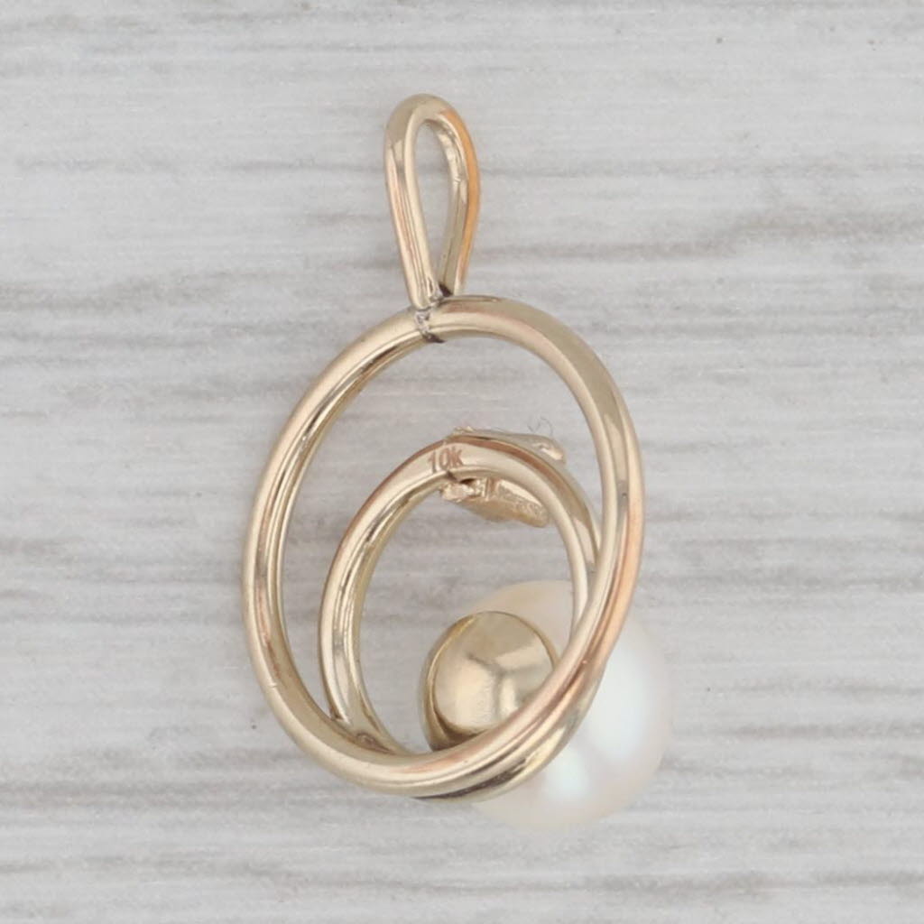 Gray Cultured Pearl Diamond Circle Pendant 10k Yellow Gold Small Drop