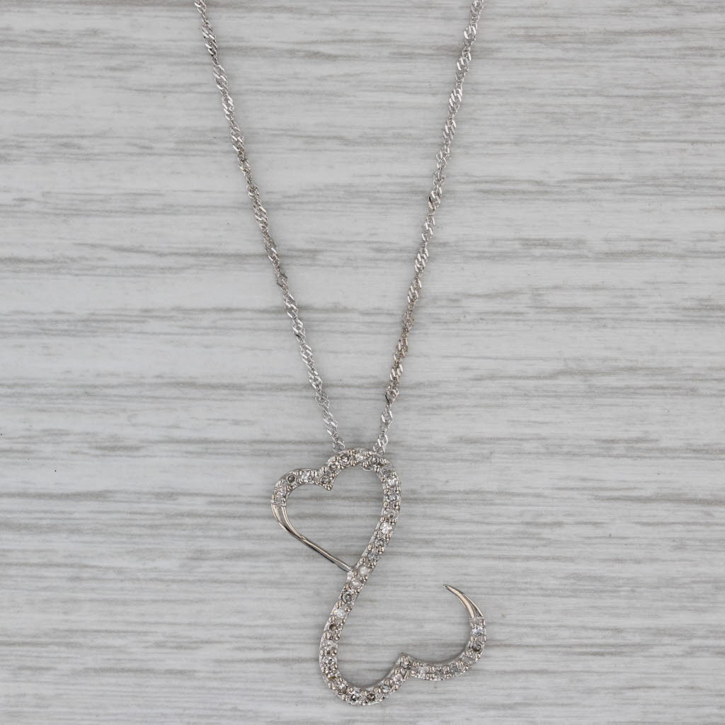 Gray 0.20ctw Diamond Jane Seymour Open Hearts Pendant Necklace 10k White Gold 18.5"