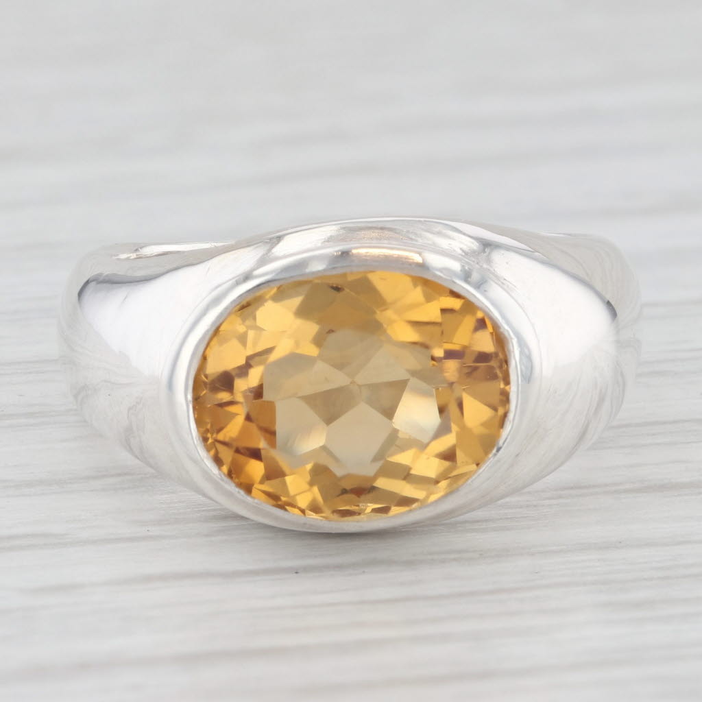 Light Gray 3.20ct Oval Orange Citrine Ring Sterling Silver Size 6.25-6.5