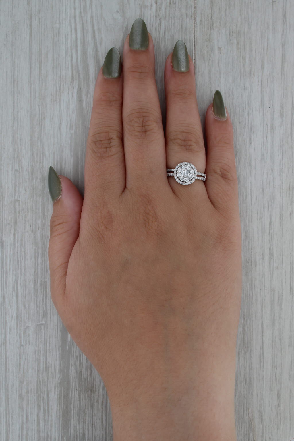 0.68ctw Diamond Cluster Halo Engagement Ring 18k White Gold Size 6.75