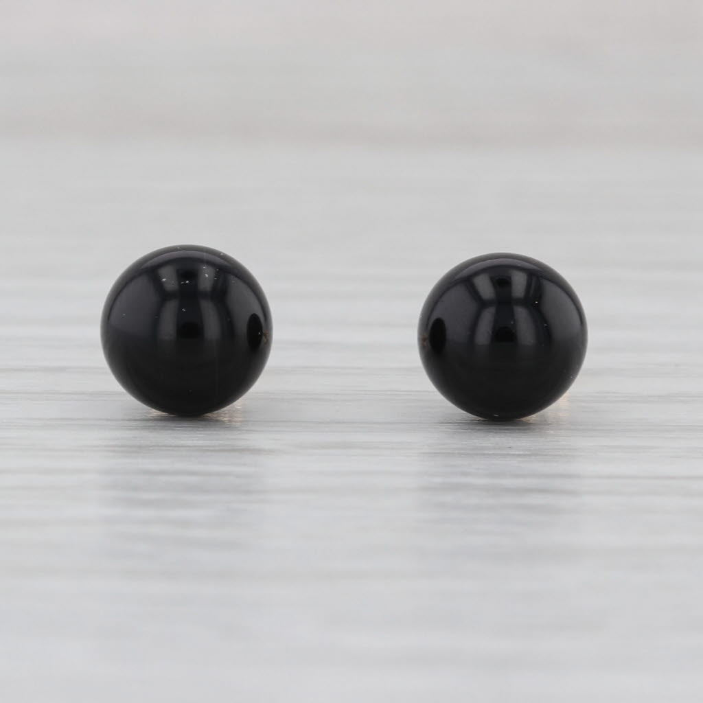 8mm Onyx Bead Solitaire Stud Earrings 14k Yellow Gold Studs