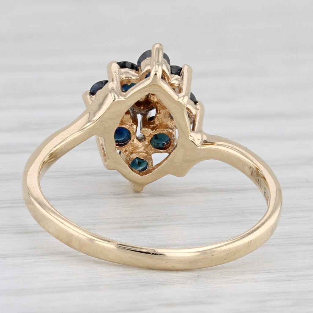 Light Gray 0.65ctw Blue Sapphire Diamond Flower Cluster Ring 10k Yellow Gold Size 6