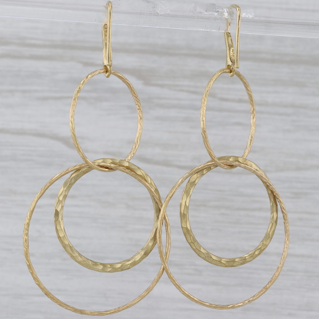 Gray Tiffany Hammered Linked Circles Dangle Earrings Pouch 18k Yellow Gold Hook Posts