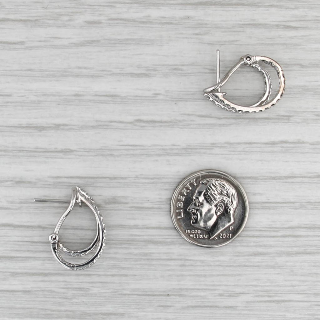 0.92ctw Diamond Double Half Hoop Earrings 18k White Gold Omega Backs