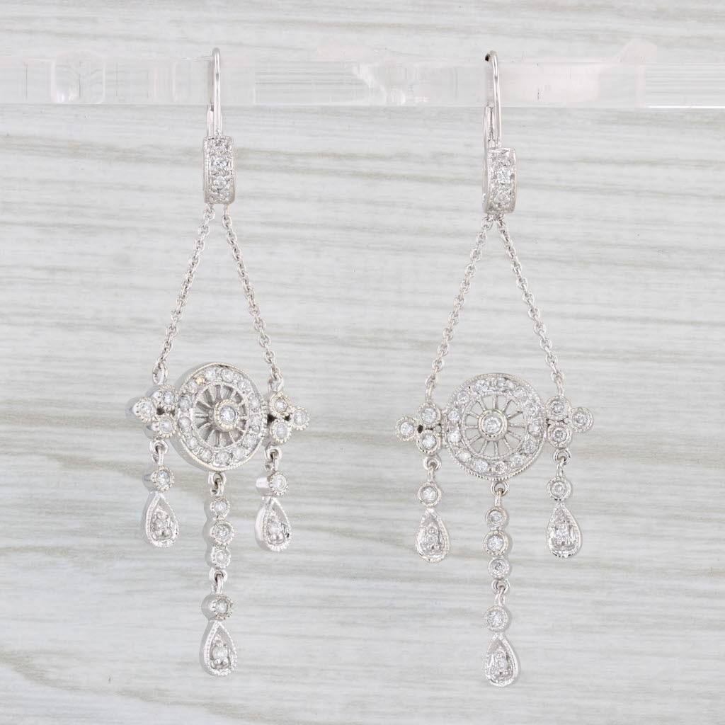 Light Gray 0.32ctw Diamond Dangle Earrings 14k White Gold Pierced Drops