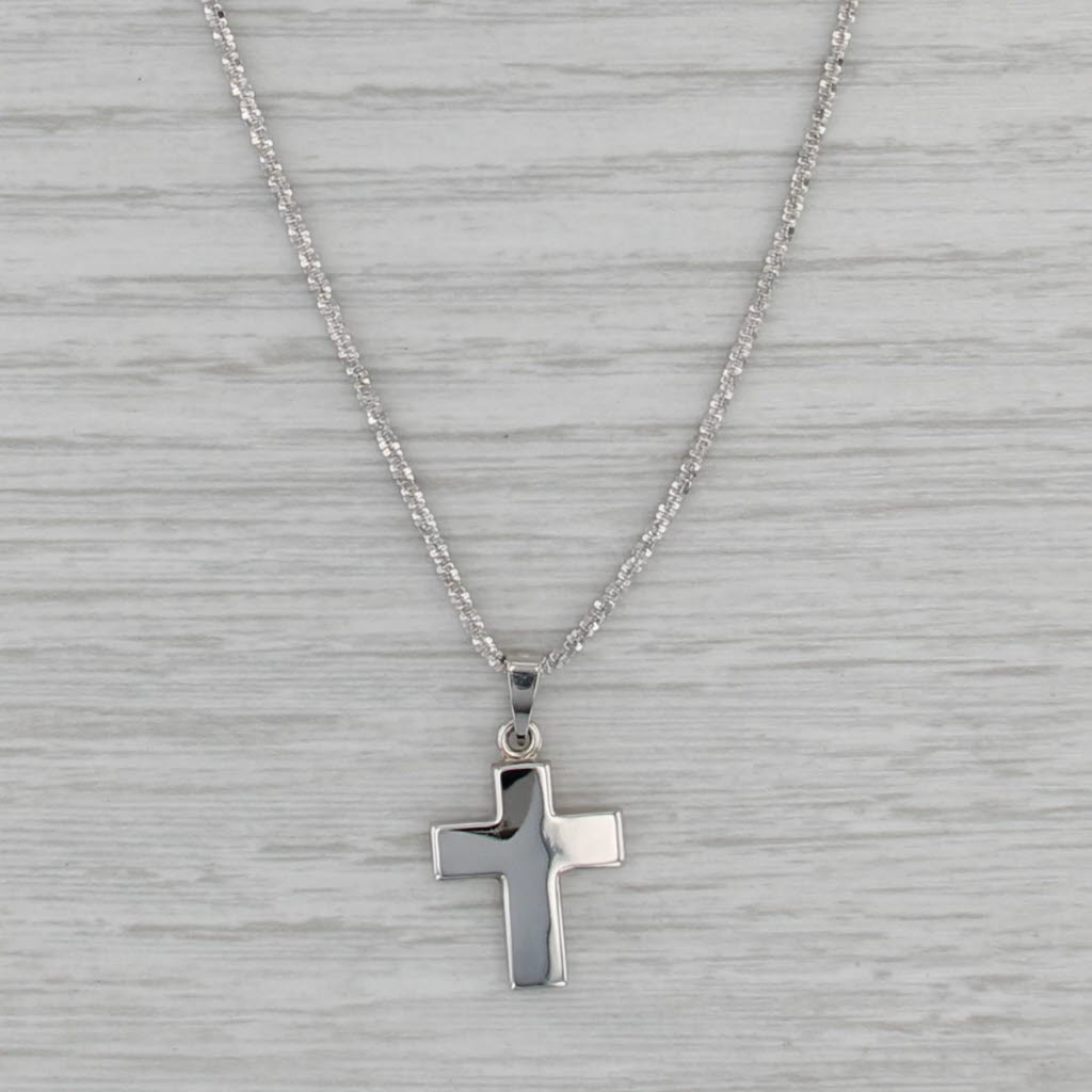 Cross Pendant Necklace 14k White Gold 18" Popcorn Chain