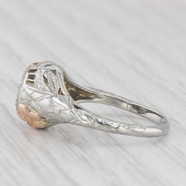 Light Gray Art Deco 0.20ct Diamond Solitaire Ring 18k White Rose Gold Floral Filigree Sz 5