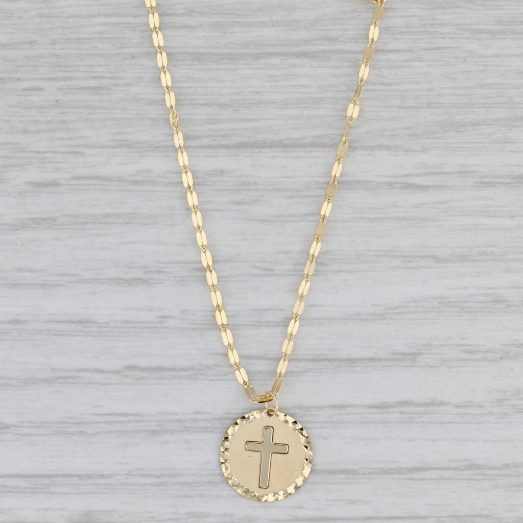 Gray Reversible Cross Token Pendant Necklace 14k Yellow Gold Gucci Chain 18"