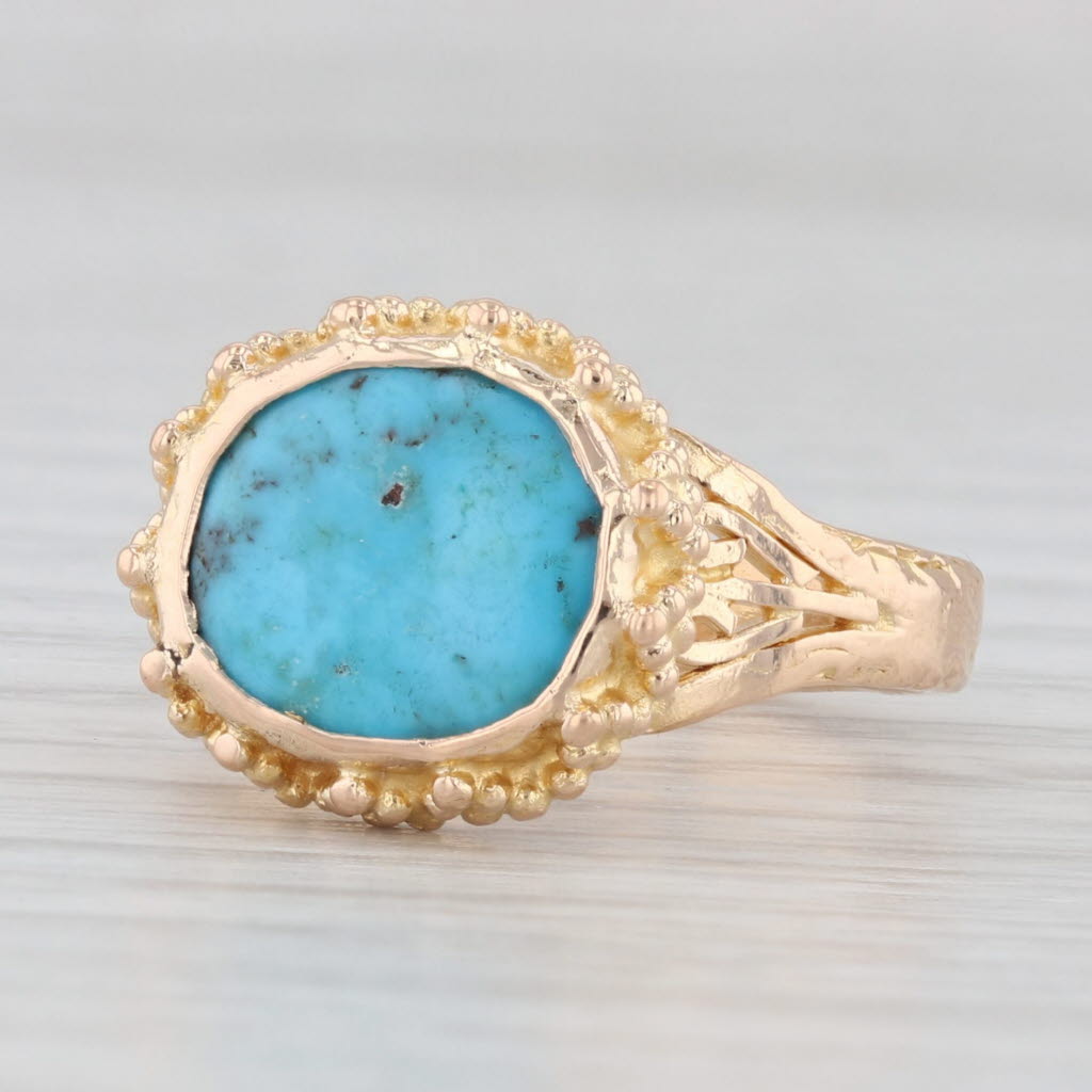 Light Gray Vintage Turquoise Ring 16k-19k Yellow Gold Size 5.5 Oval Solitaire