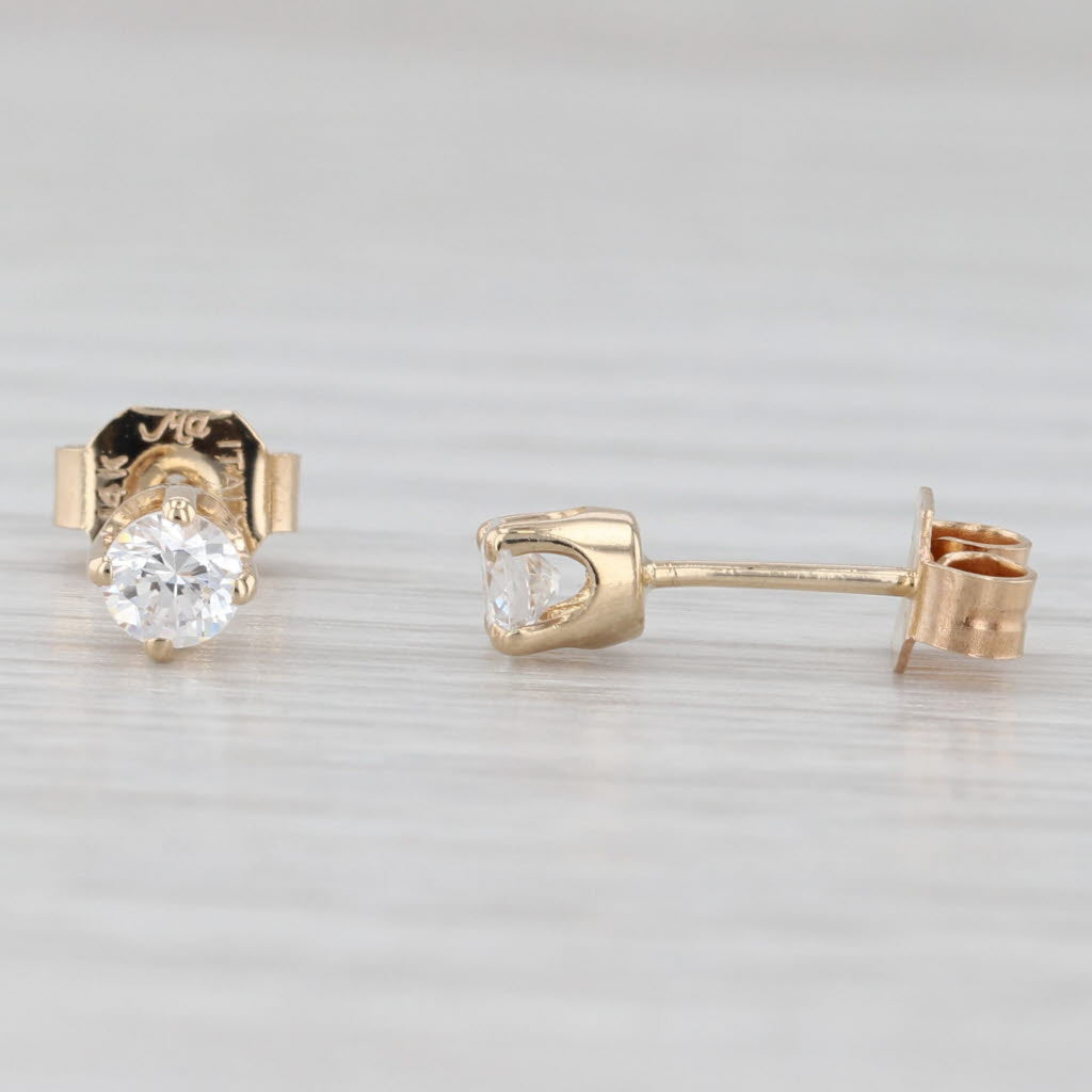 Light Gray 0.30ctw Cubic Zirconias Stud Earrings 14k Yellow Gold Round Solitaire Studs
