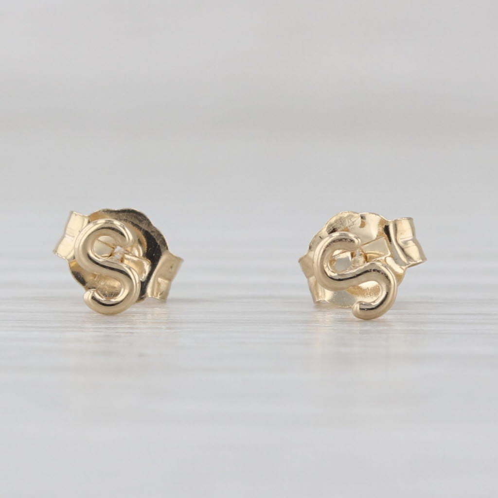Letter Initial S Stud Earrings 14k Yellow Gold Pierced Studs