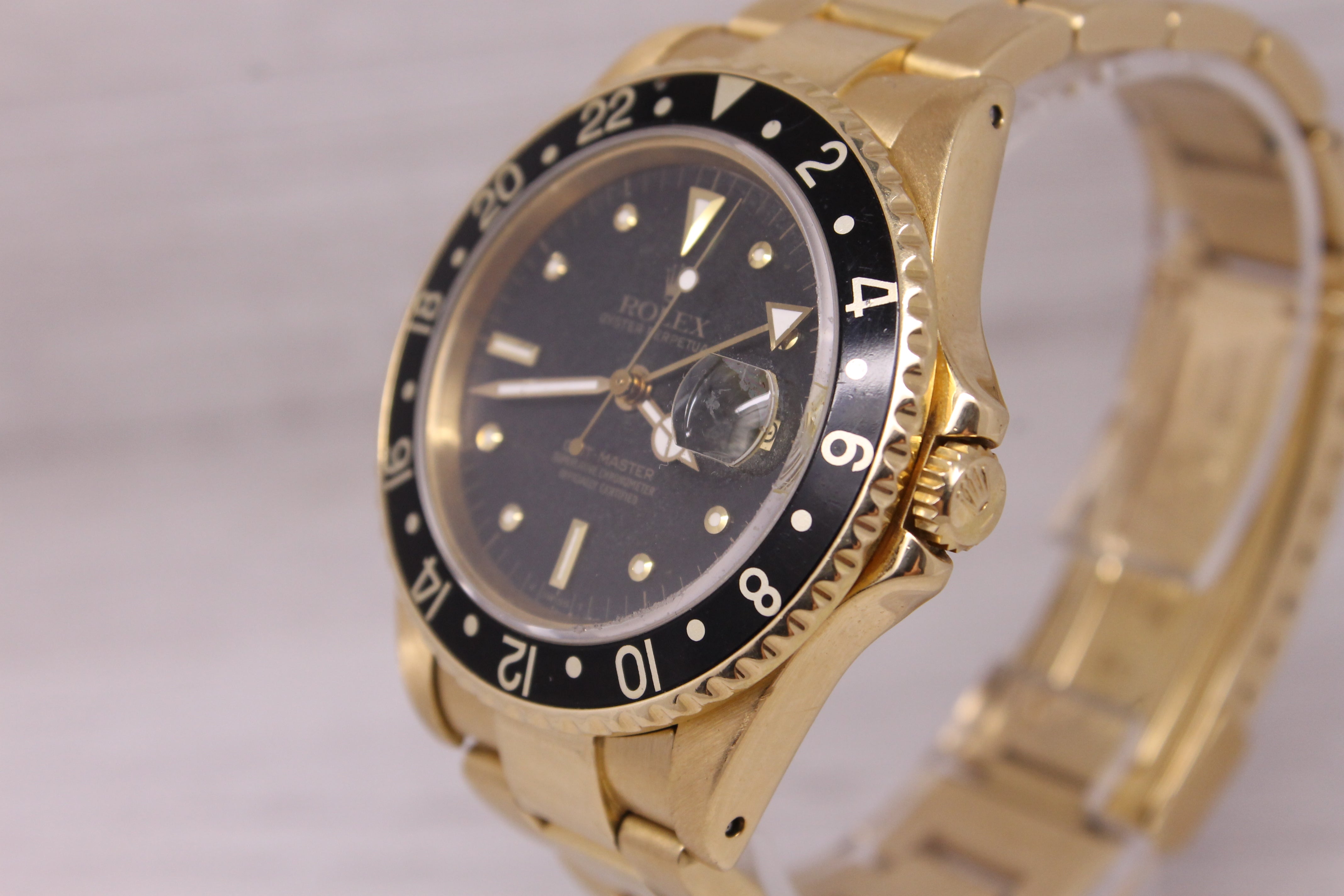 Vintage 1982 Rolex GMT Master 16758 18k Gold Mens Automatic Watch Nipple w B&P