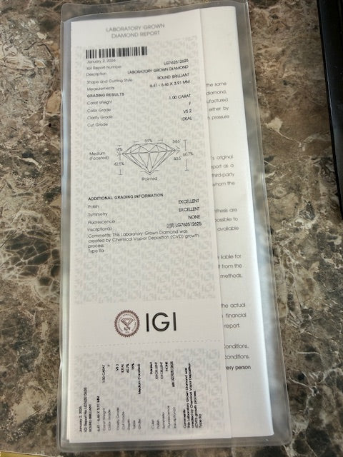 New 2ctw IGI Round Lab Grown Diamond Solitaire Stud Earrings 14k Gold Studs