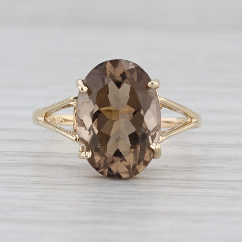 5.85ct Oval Smoky Quartz Oval Solitaire Ring 10k Yellow Gold Size 9