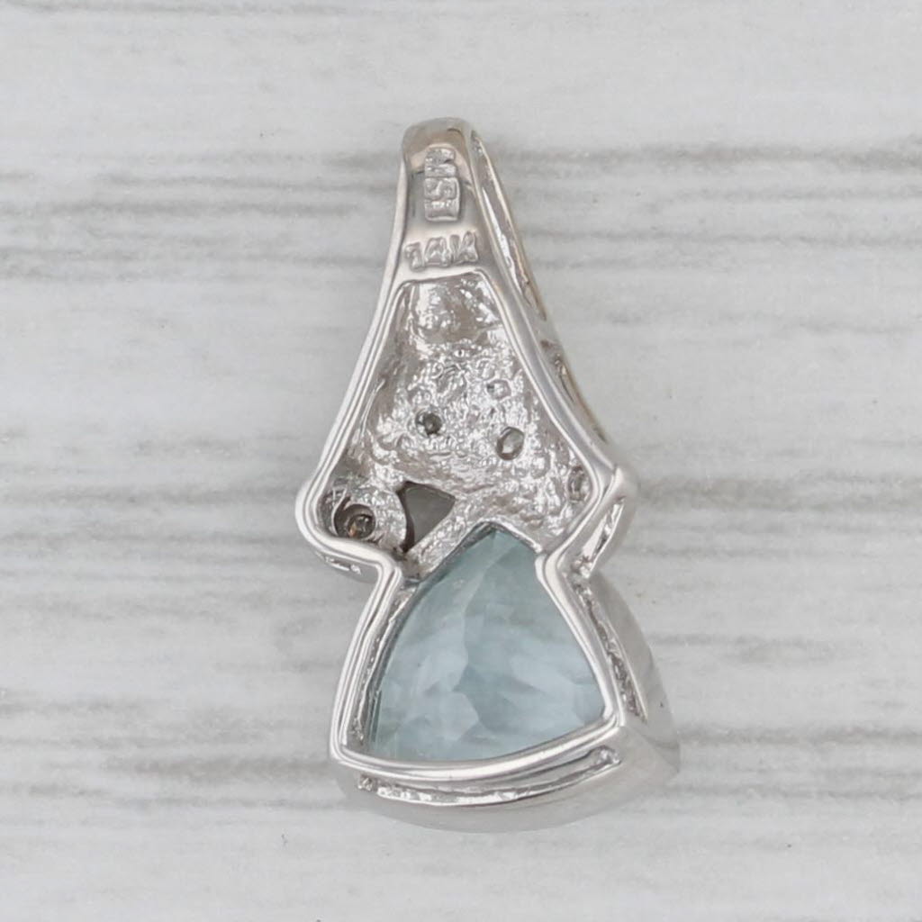 Gray 0.92ctw Aquamarine Diamond Pendant 14k White Gold Small Drop