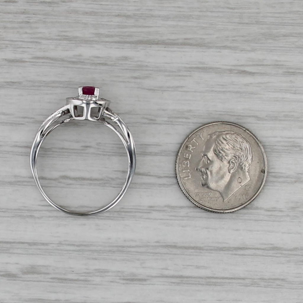 0.70ctw Oval Ruby Diamond Halo Ring 10k White Gold Size 7.5