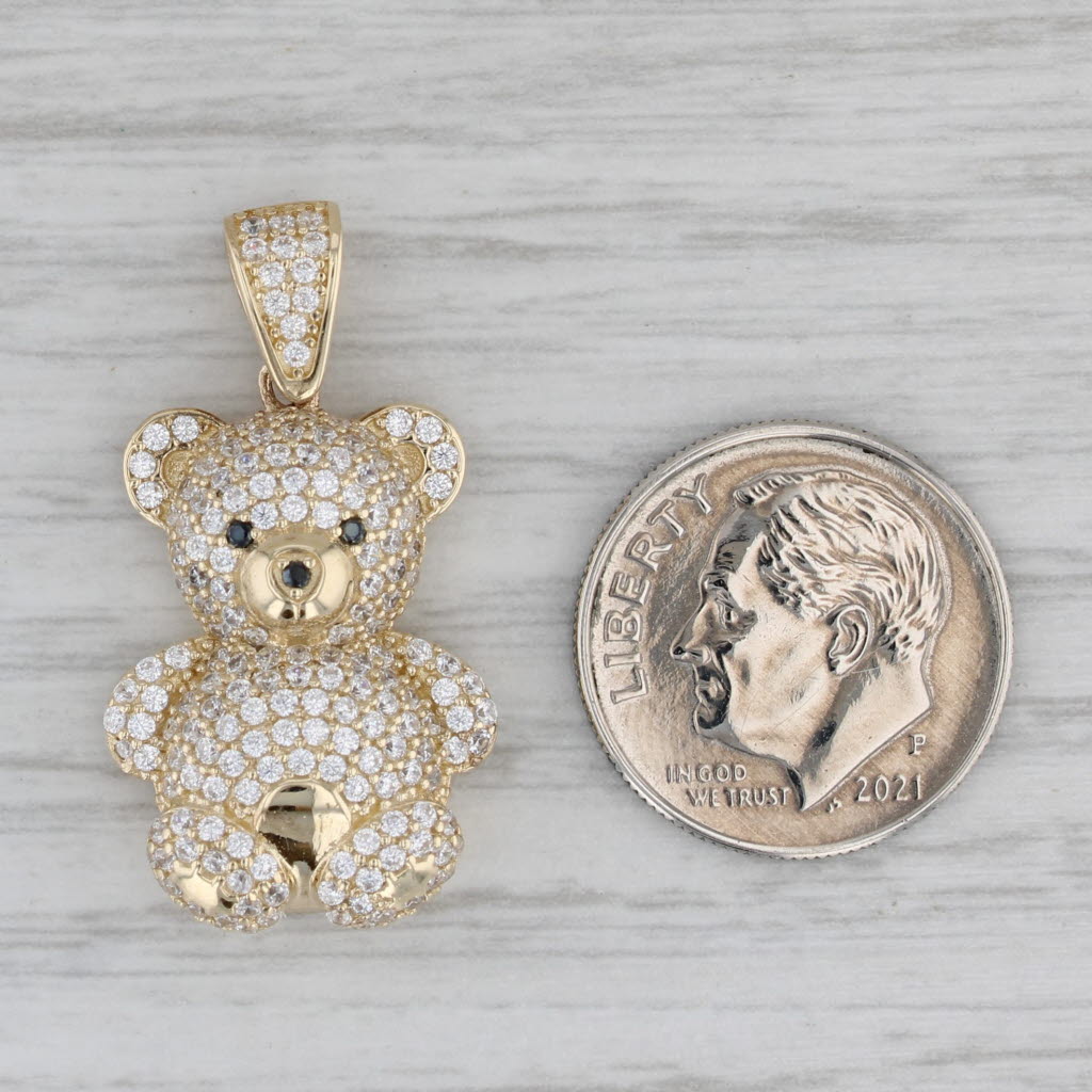 Gray 0.78ctw Cubic Zirconia Black Spinel Teddy Bear Pendant 10k Yellow Gold