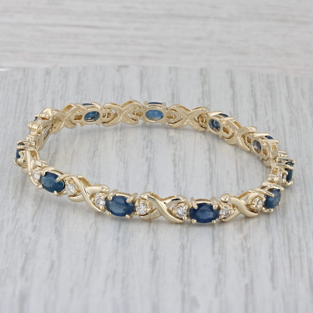 Gray 8.75ctw Blue Sapphire Diamond Tennis Bracelet 14k Yellow Gold 7" 6mm