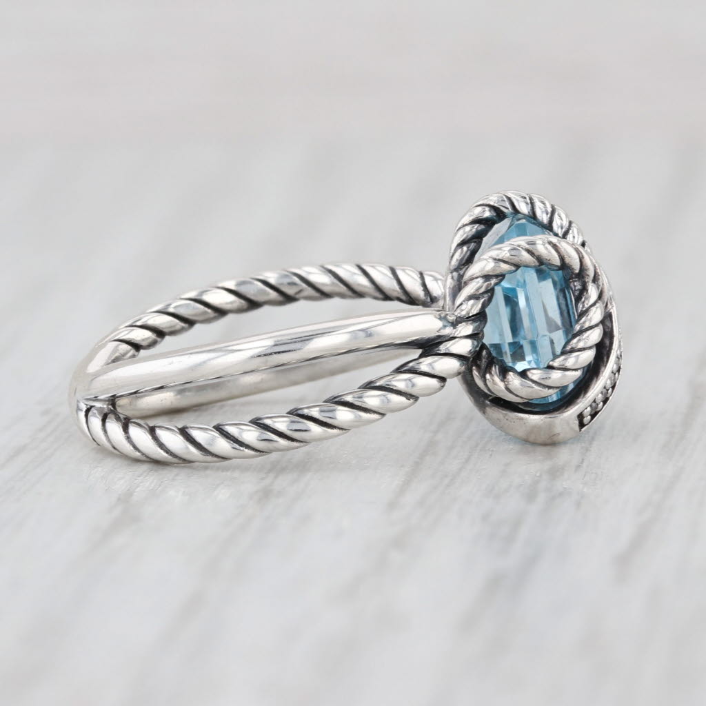 Yurman 3.22ctw Blue Topaz Diamond Ring Sterling Silver Cable Wrap Collection