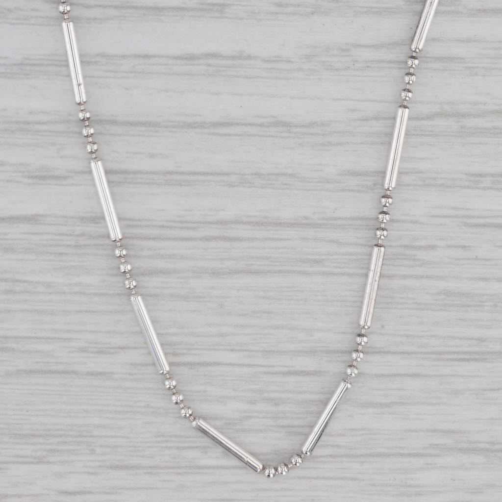 Gray Bar Bead Chain Necklace Sterling Silver 30" 1.5mm