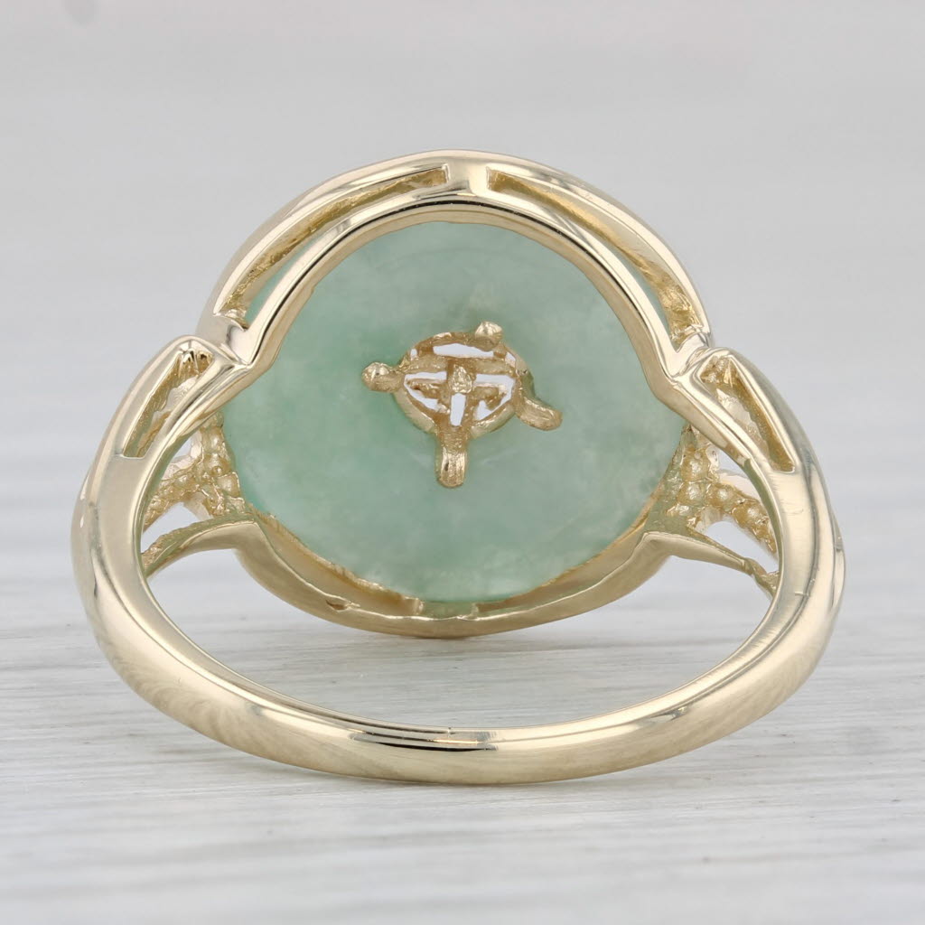 Gray Green Jadeite Jade Torus Chinese Calligraphy Ring 14k Yellow Gold Size 7.75