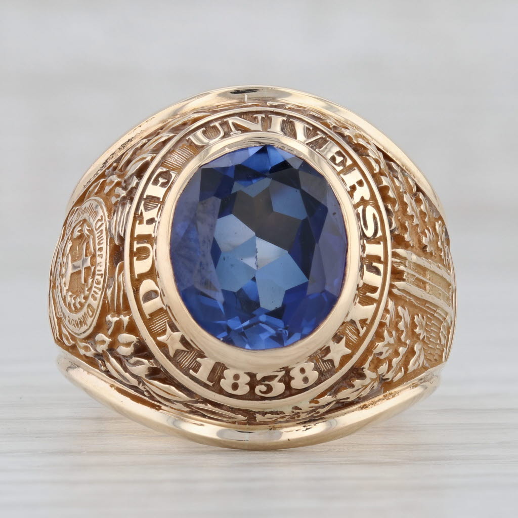 Gray Duke University Class Ring 10k Gold 4.5ct Lab Created Sapphire Vintage 1947