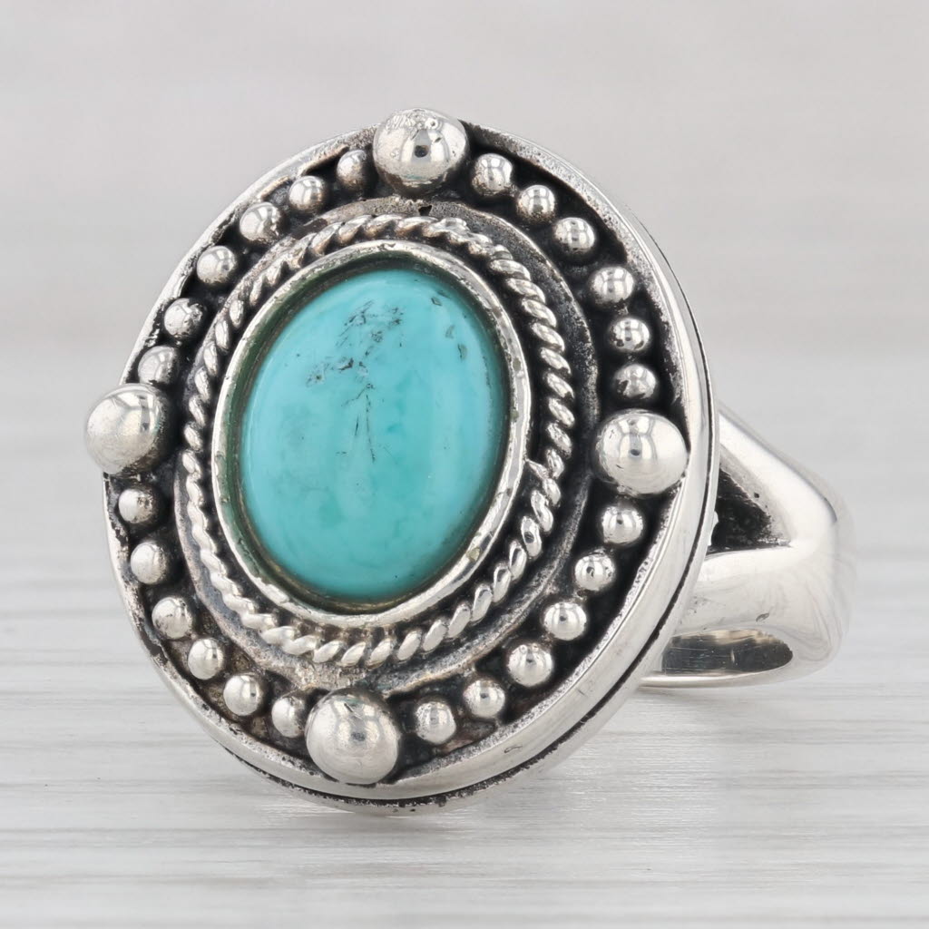 Light Gray Simulated Turquoise Statement Ring Sterling Silver Size 6