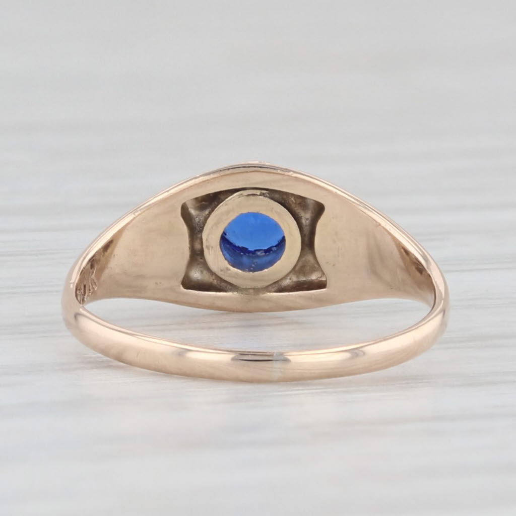 Light Gray Antique Blue Glass Baby Ring 10k Yellow Gold Small Size