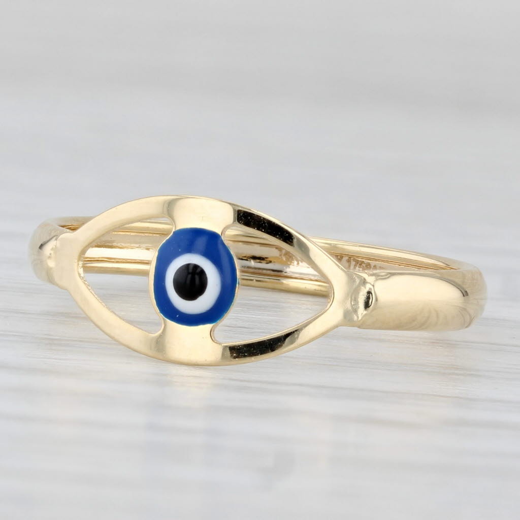 Light Gray New All Seeing Eye of Deity Ring 14k Yellow Gold Size 8.25