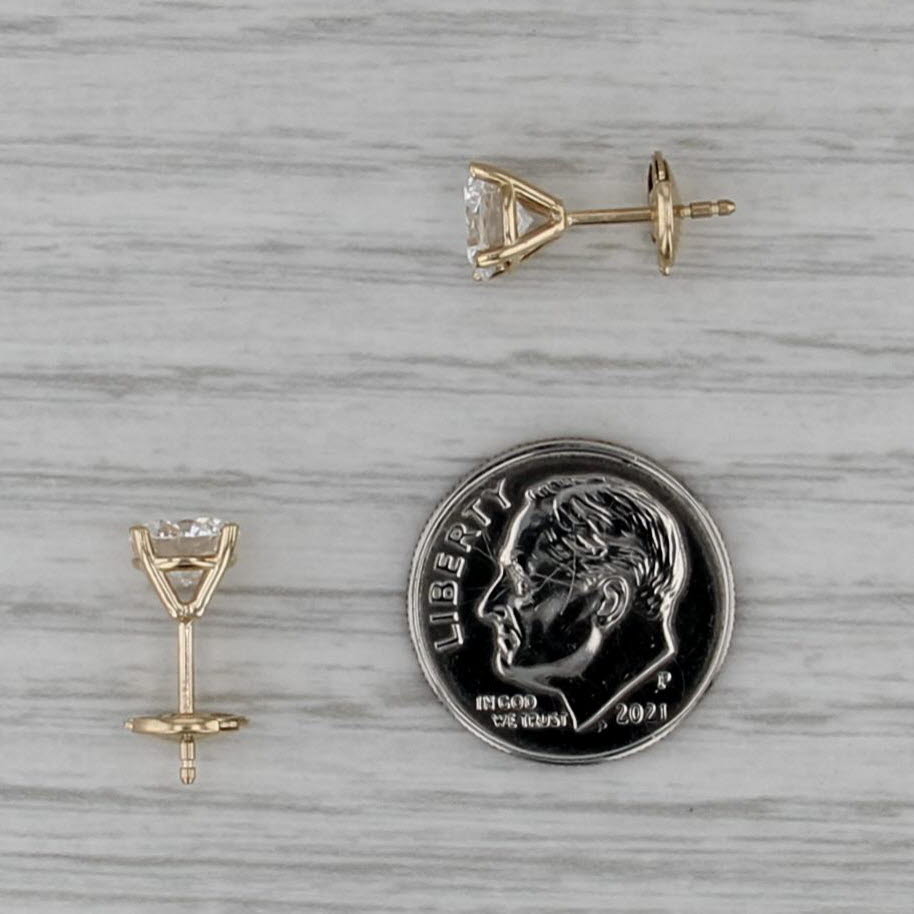 New 1.71ctw Diamond Stud Earrings 14k Yellow Gold GIA Round Solitaire Studs