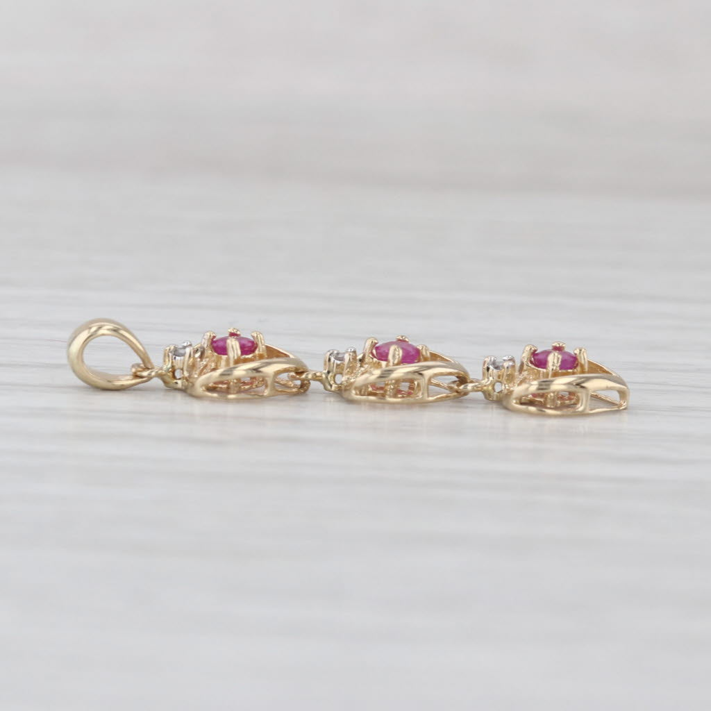 0.24ctw 3-Stone Ruby Hearts Pendant 14k Yellow Gold Journey Drop